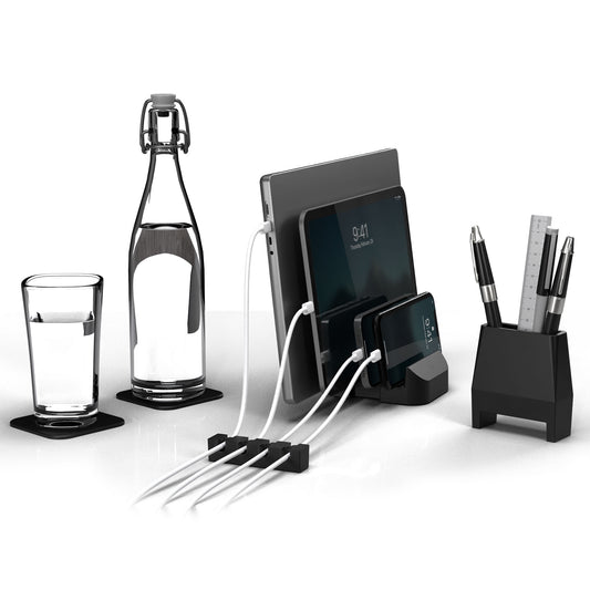 Best Desk Organizer in India, eo Modular The innovative Pen stand, Vertical laptop Holder with Cable Organizer and a set of coasters